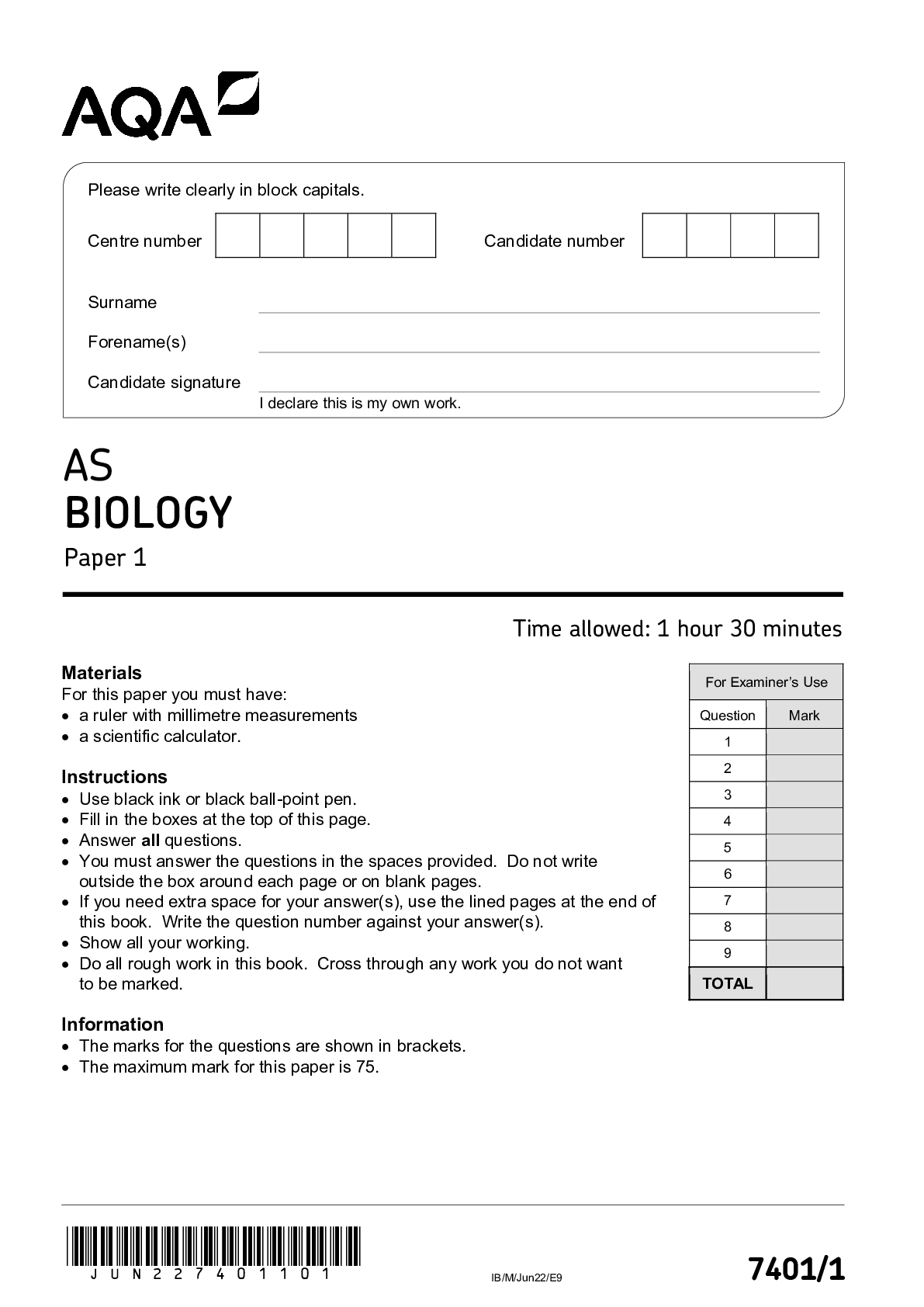 Preview image for Aqa as level biology paper 1 2022